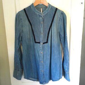 FP Free People Chambray Western Denim Shirt Size Medium M
